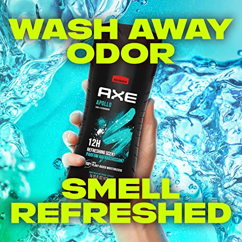 AXE Body Wash for Long Lasting Freshness Apollo Sage & Cedarwood Men's Body Wash with Odor-Busting Prebiotics, 16 Fl Oz (Pack of 4)