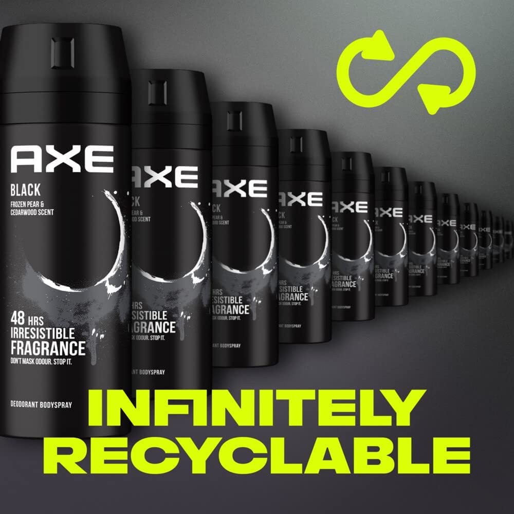 Axe Men Deodorant Body Spray for Long Lasting Odour Protection, Black, 48 hours Irresistible Fragrance, 150ml