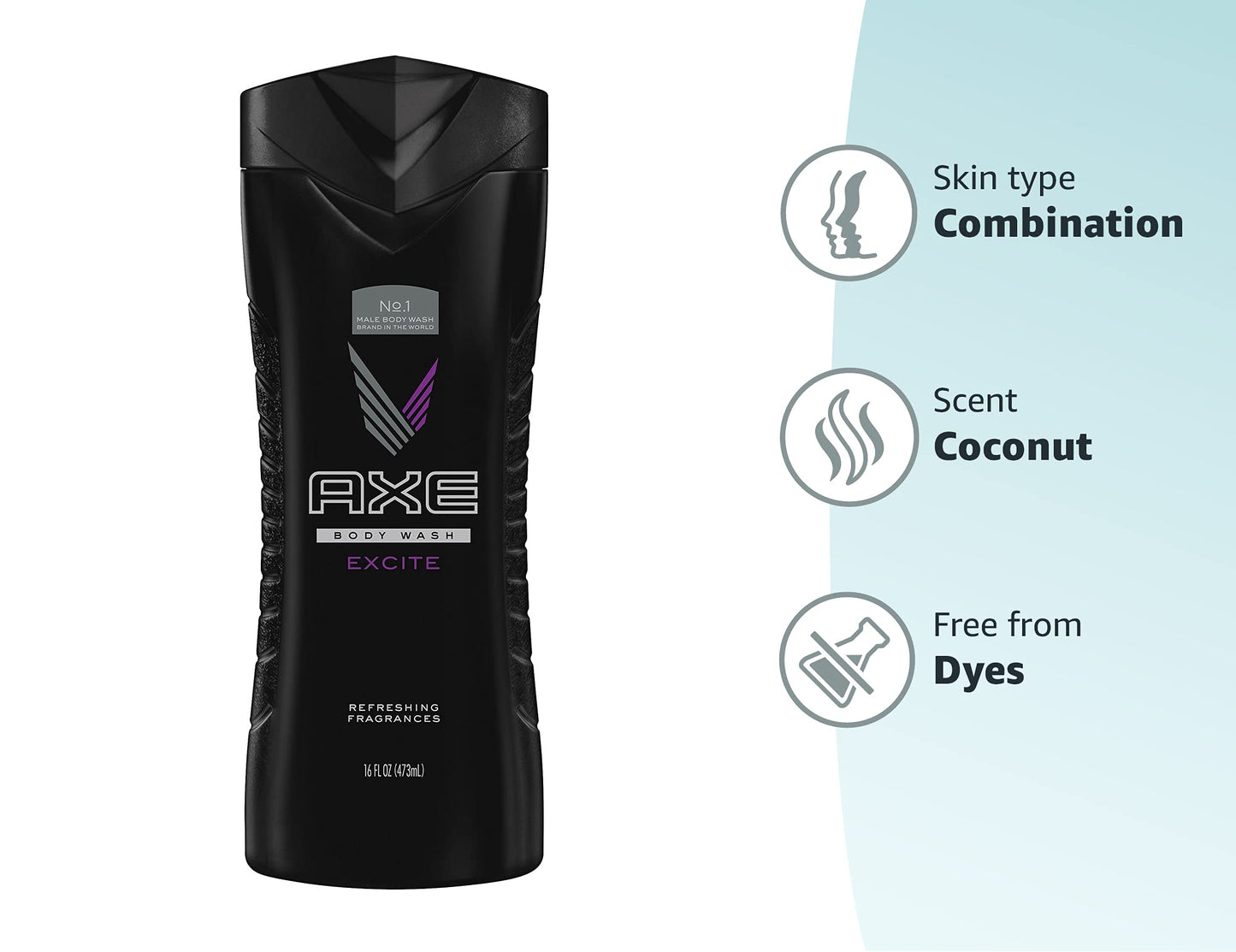 AXE Body Wash 12h Refreshing Scent Excite Crisp Coconut & Black Pepper with 100% Plant-Based Moisturizers 16 oz