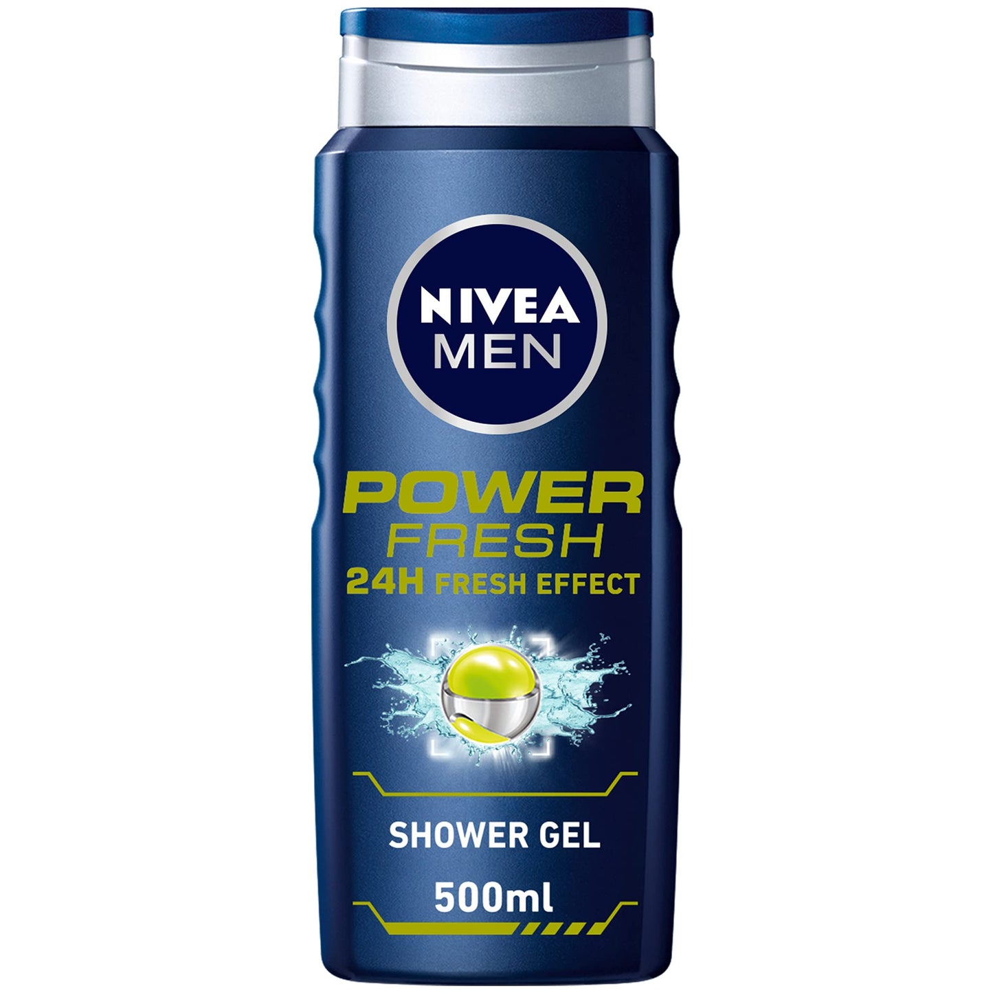 NIVEA MEN 3in1 Shower Gel Body Wash, Power Fresh 24h Fresh Effect Citrus Scent, 500ml