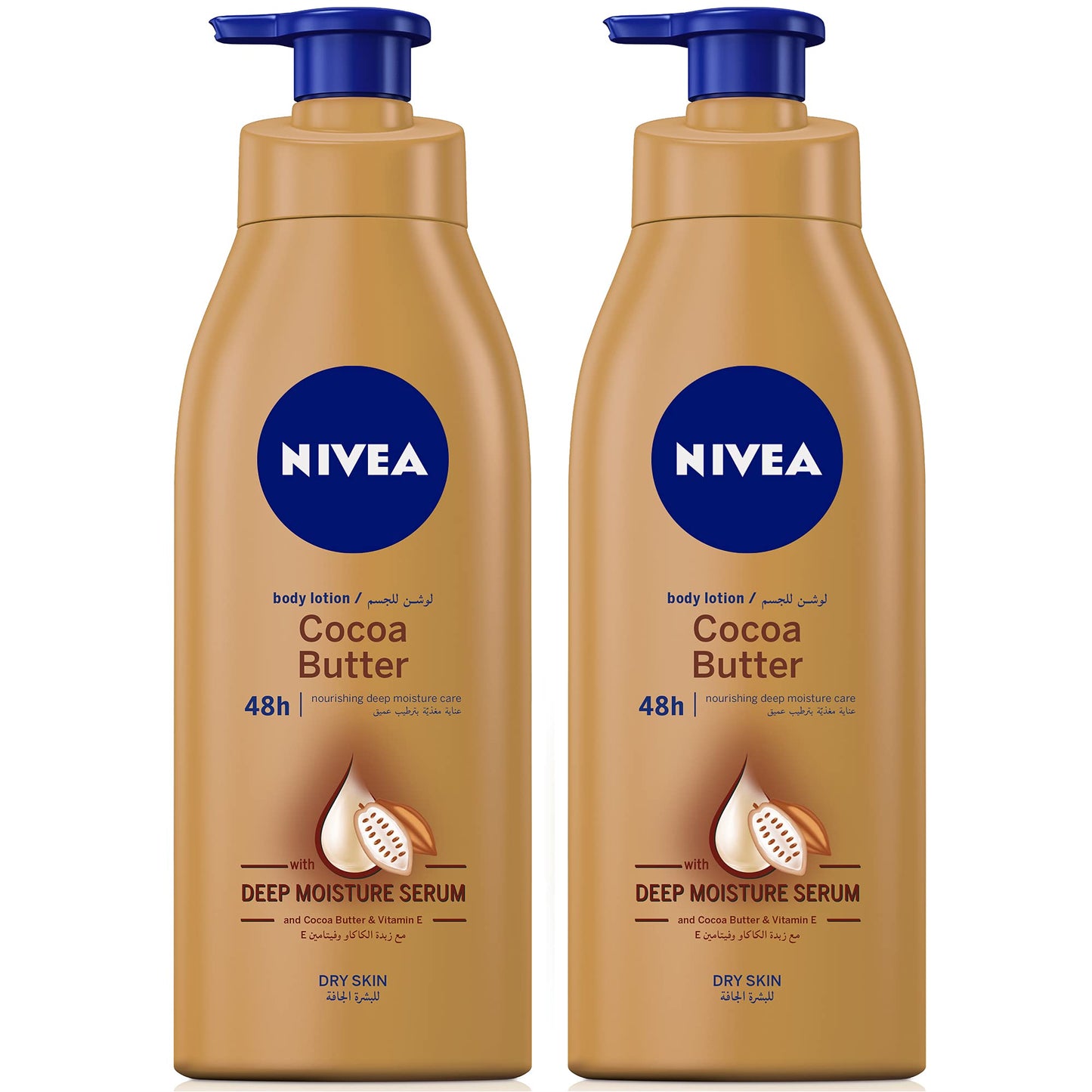 NIVEA Body Lotion Moisturizing Dry Skin, Cocoa Butter Vitamin E, 2x400ml