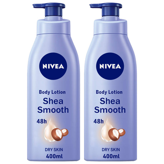 NIVEA Body Lotion Dry Skin, Moisturizing Shea Smooth Shea Butter, 2x400ml