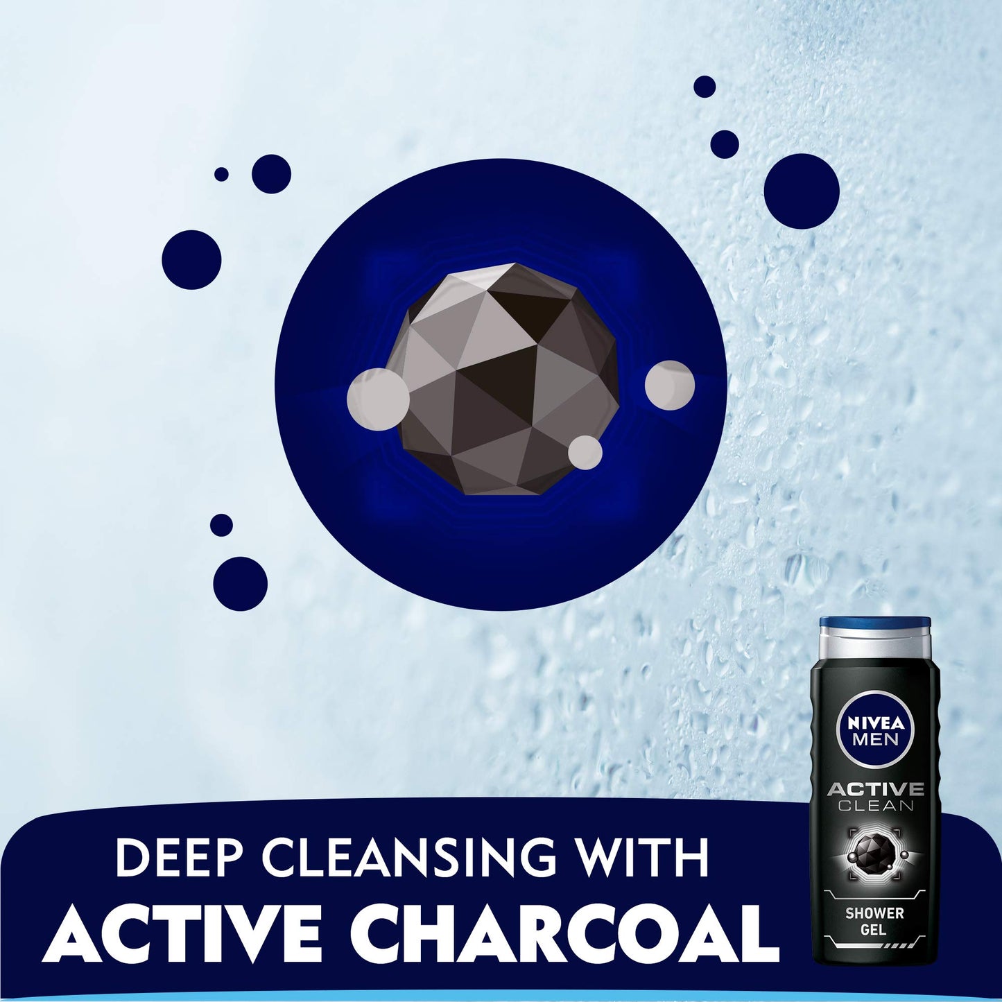 NIVEA MEN 3in1 Shower Gel Body Wash, Cleansing Active Clean Charcoal Woody Scent, 2x500ml