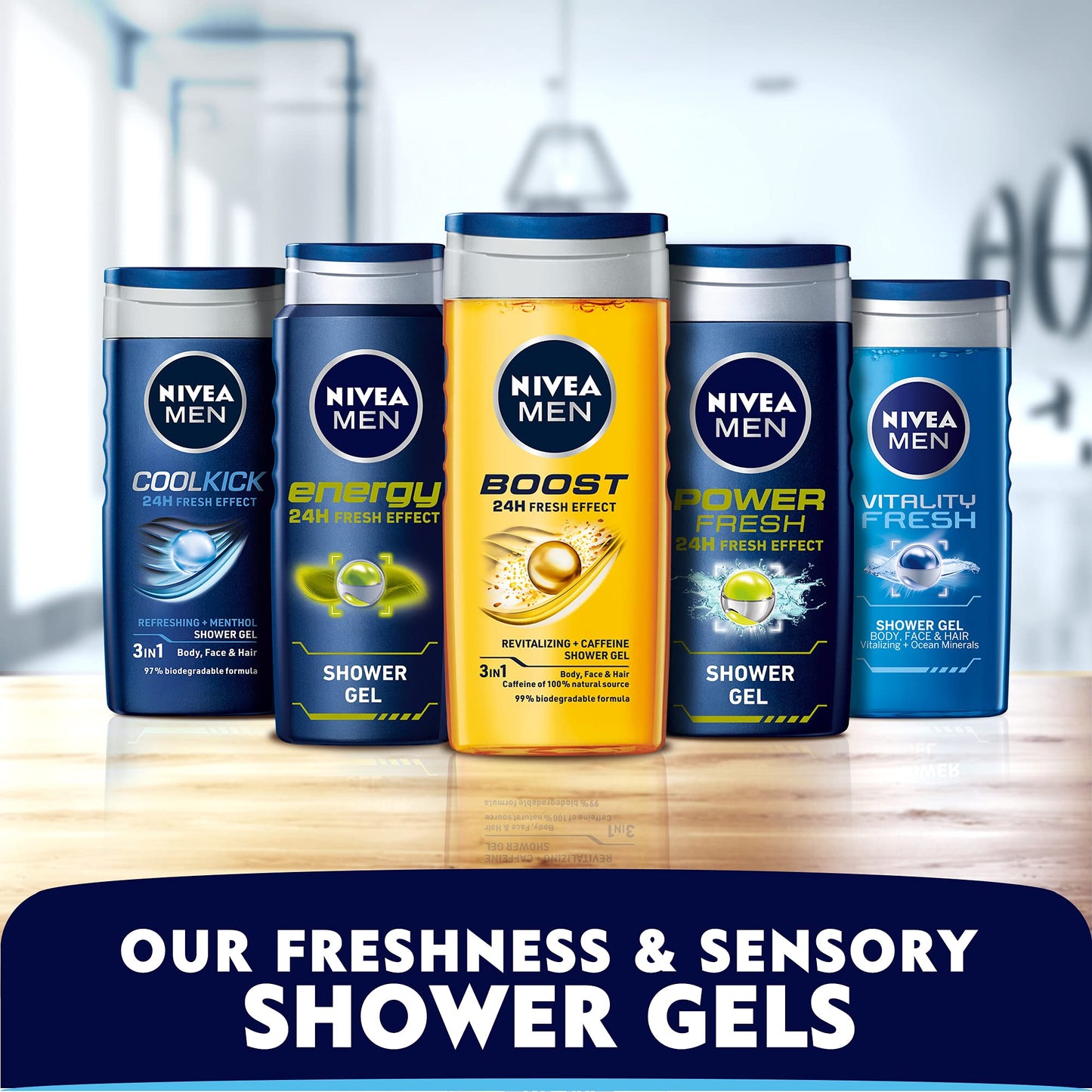 NIVEA MEN 3in1 Shower Gel Body Wash, Power Fresh 24h Fresh Effect Citrus Scent, 500ml