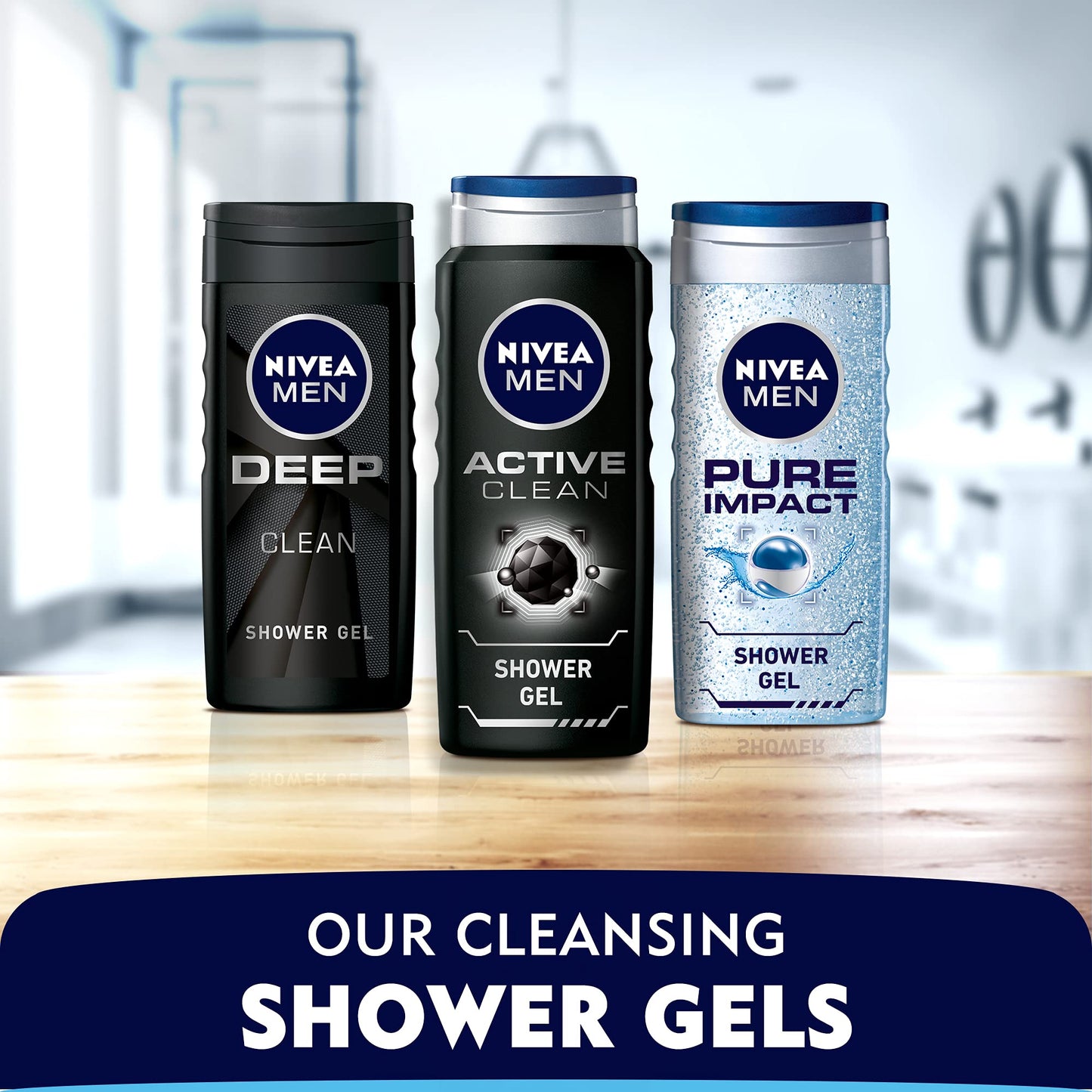 NIVEA MEN 3in1 Shower Gel Body Wash, Cleansing Active Clean Charcoal Woody Scent, 2x500ml