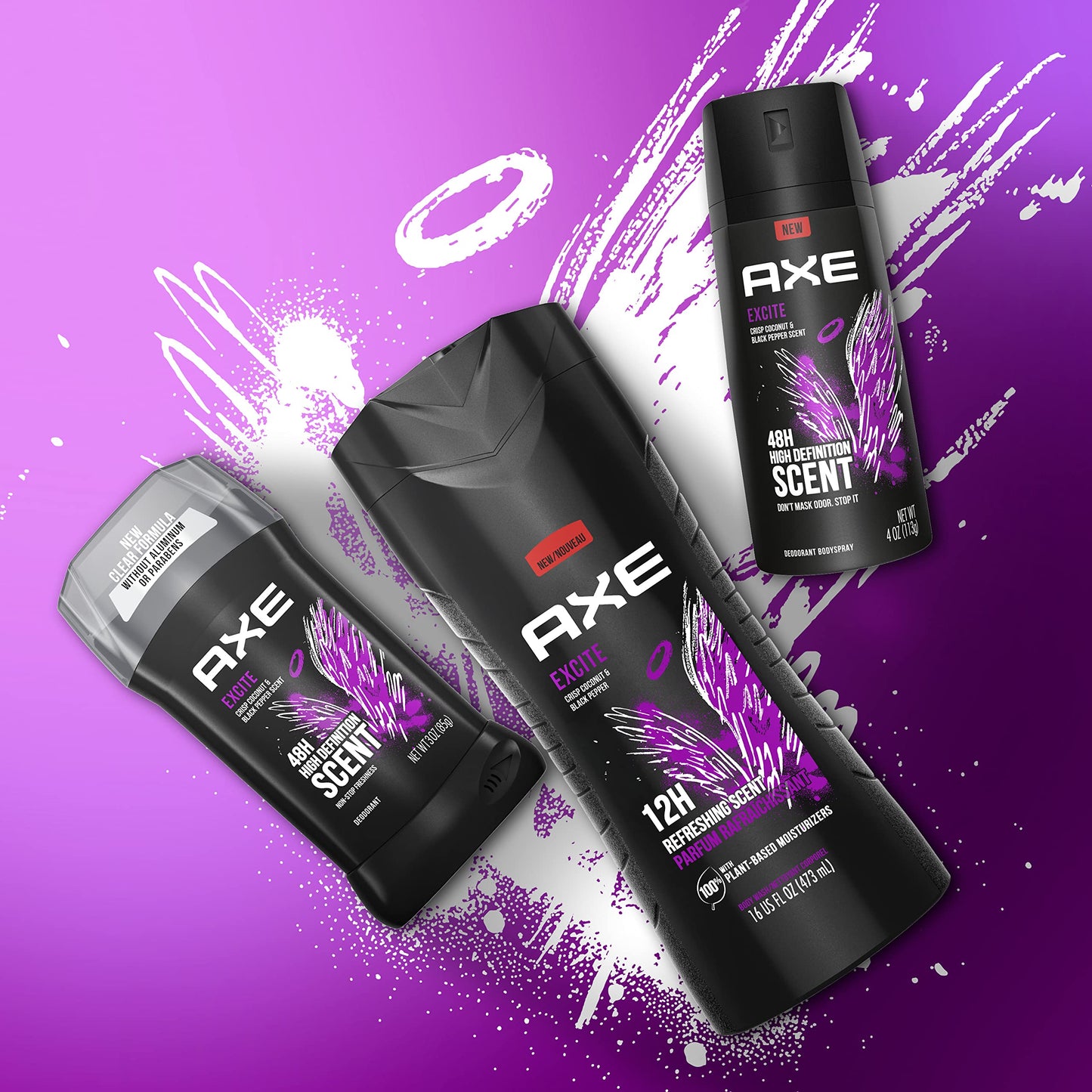 AXE Body Wash 12h Refreshing Scent Excite Crisp Coconut & Black Pepper with 100% Plant-Based Moisturizers 16 oz